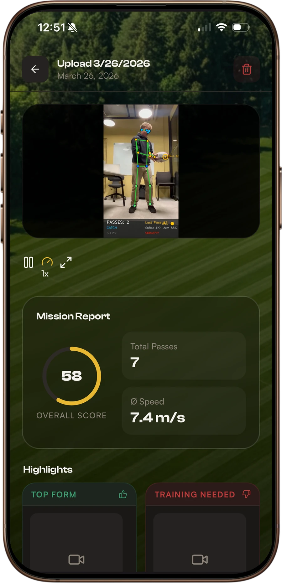 ATHLAITE app analysis screen