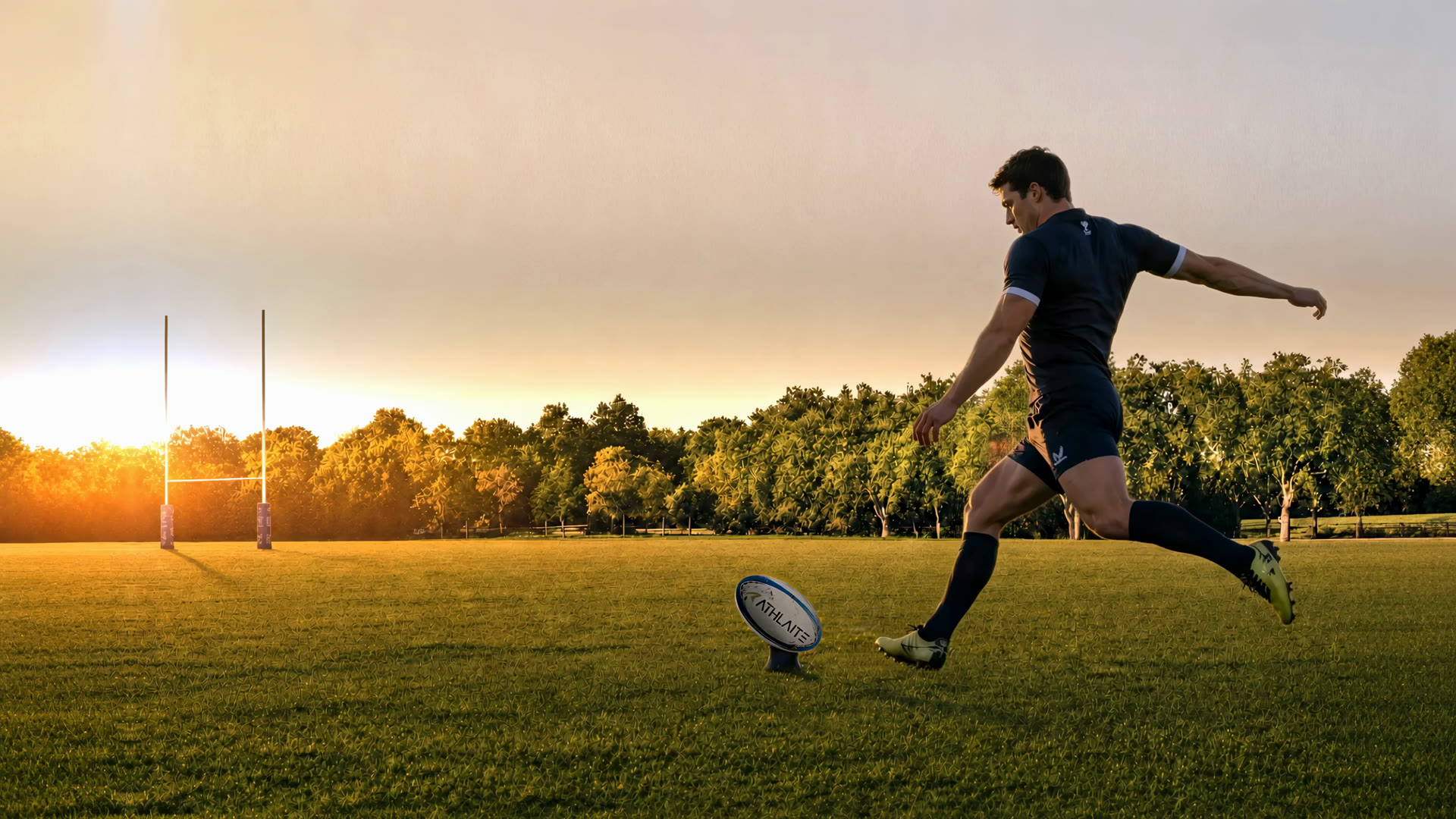 Rugby player striking a place kick, analysed by the ATHLAITE AI sports coach