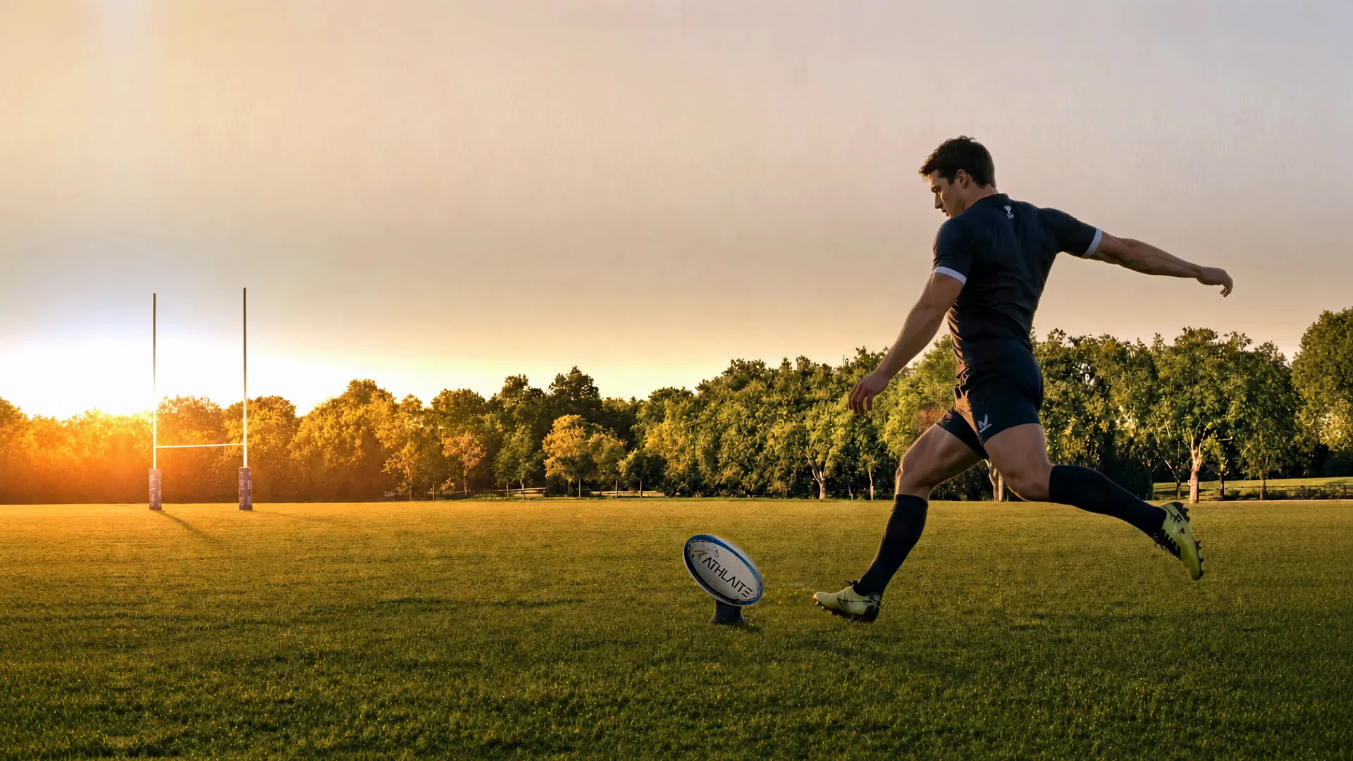 Rugby player striking a place kick, analysed by the ATHLAITE AI sports coach